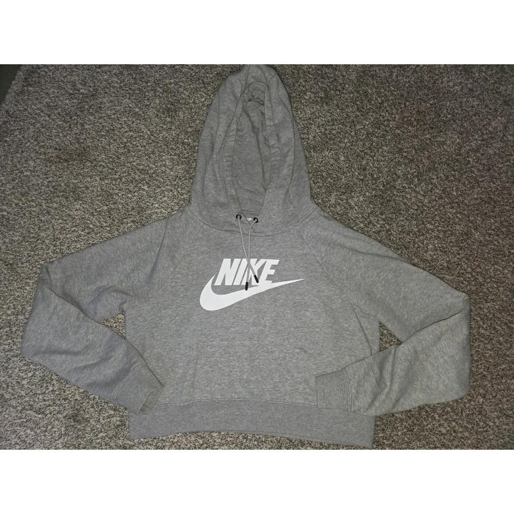 Nike Sportswear Essential Women Cropped Hoodie Gray Fleece Futura Logo Small